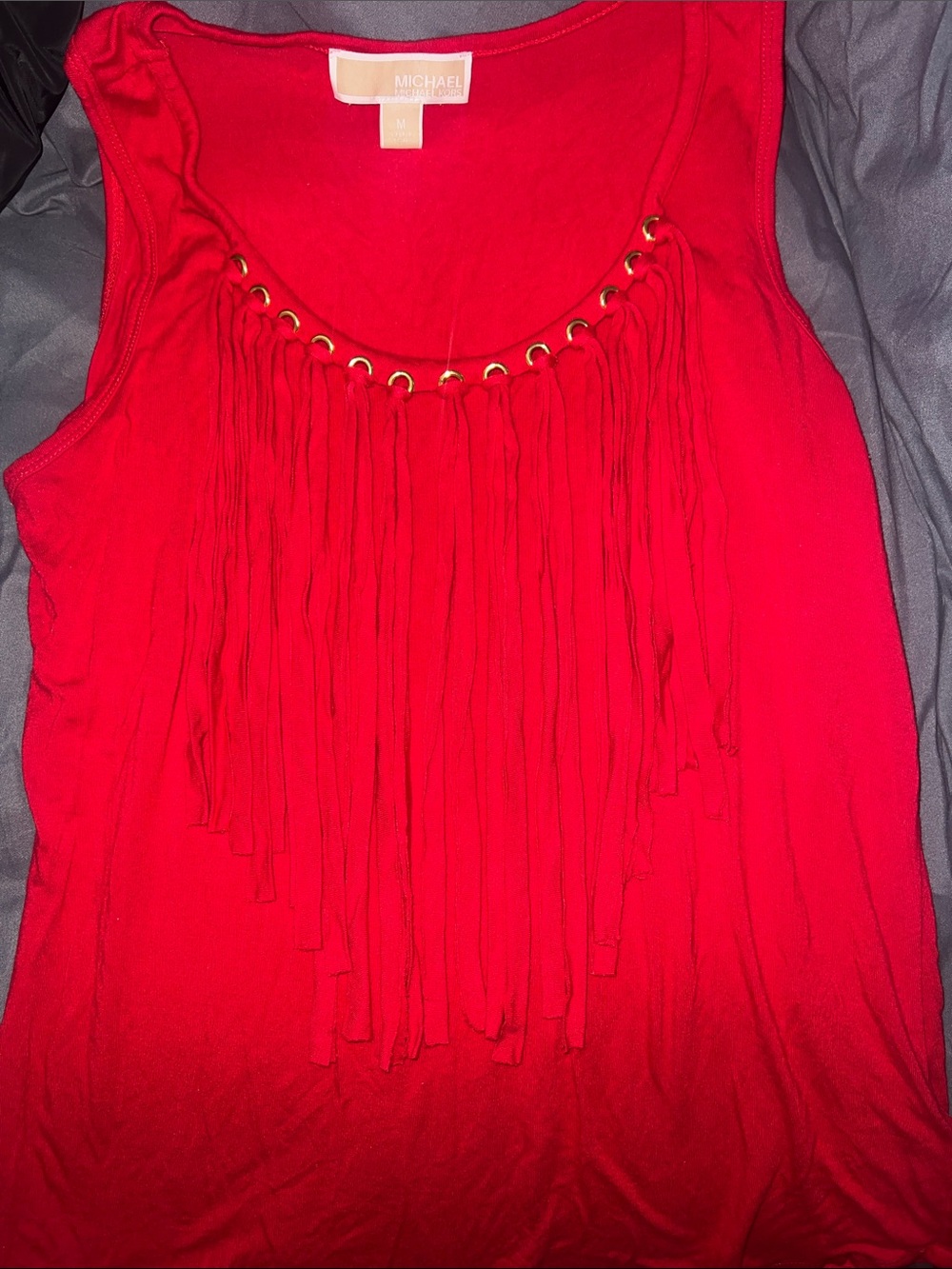 MICHAEL Michael Kors Red Fringe Scoop Neck Tank